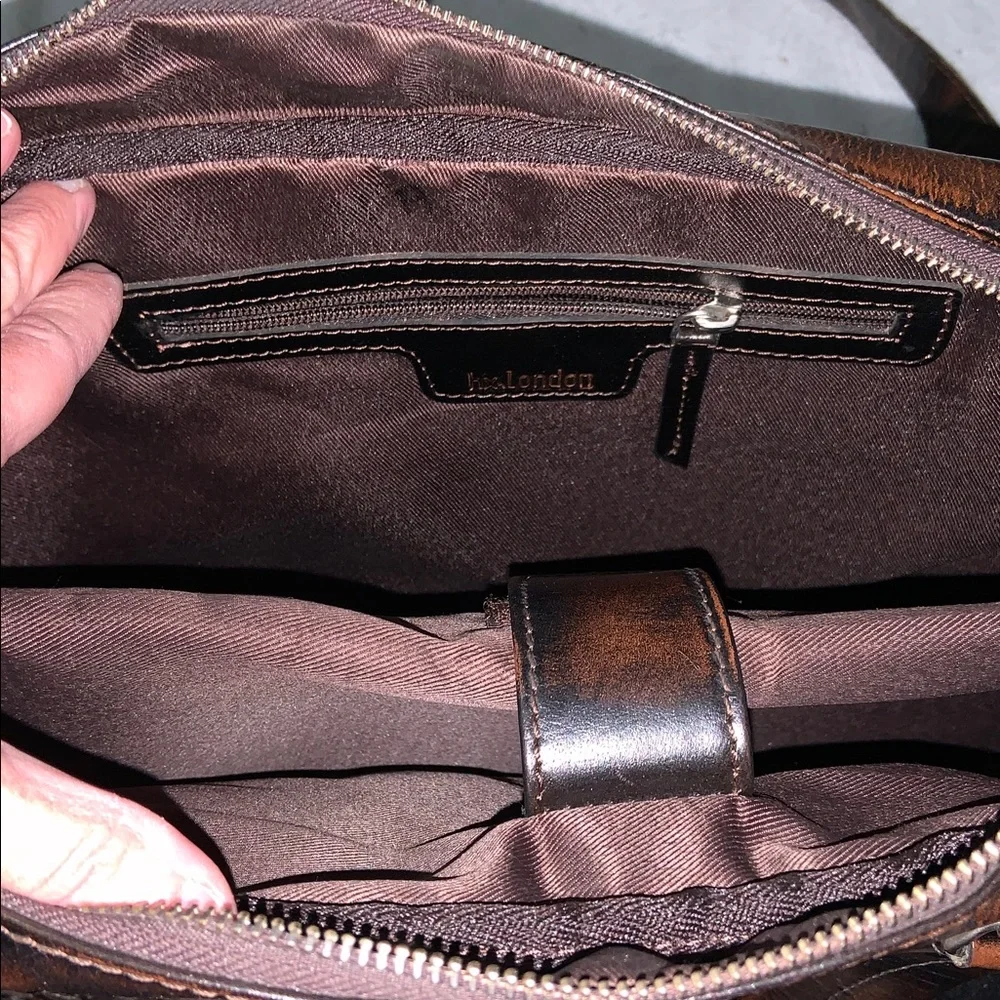 HX London Woven Brown Leather Messenger laptop Bag with Shoulder Strap